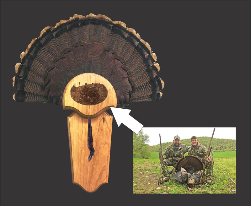 Load image into Gallery viewer, Personalized Laser Engraved Turkey Hunting Photo *Turkey Fan Mount* Hunting Photo
